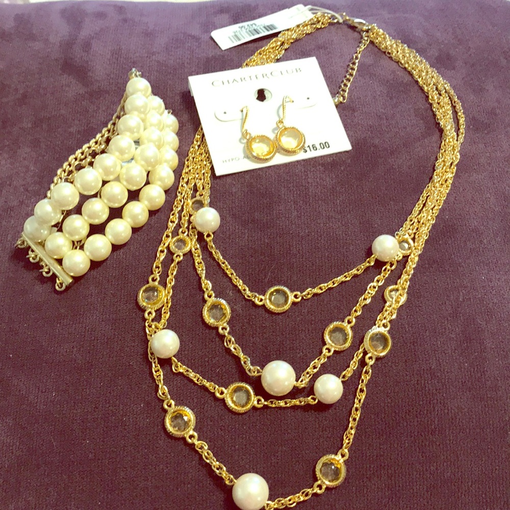 Charter Club necklace, bracelet, earrings set.